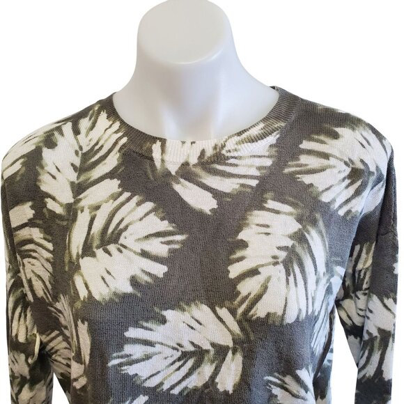 J. Jill Womens Palm Leaf Print Linen Blend Green/White Sweater Small Tall - Picture 2 of 8